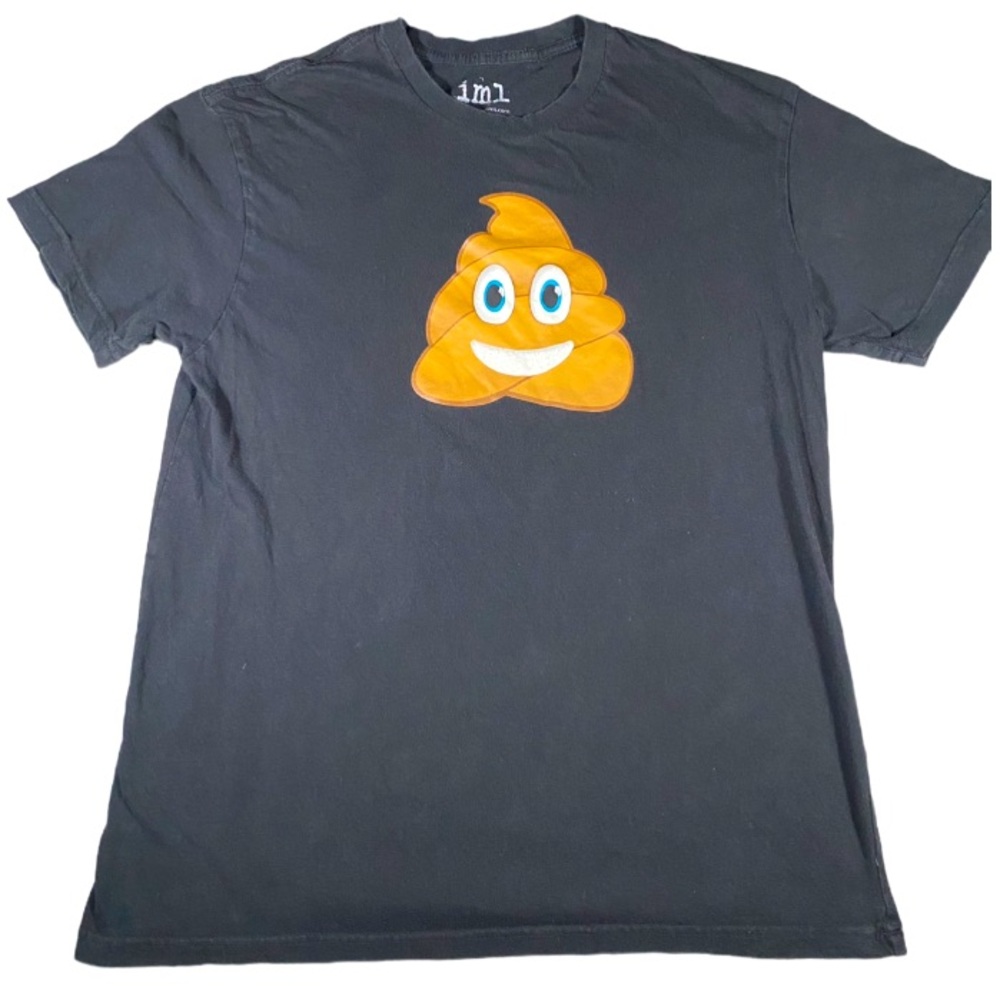 Emoji T-Shirt Women’s Large Poop Black Short Sleeve Crew Neck Funny iM1 Smile